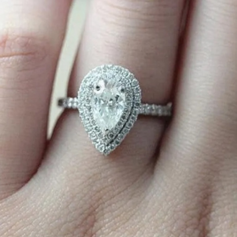Gorgeous 3.75 ct. t.w. Pear & Round Cut Double Halo Ring - Picture 8 of 16
